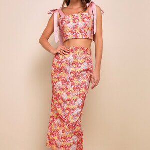 Lulus Ellarina Pink Multi Metallic Tie-Strap Two-Piece Midi Dress